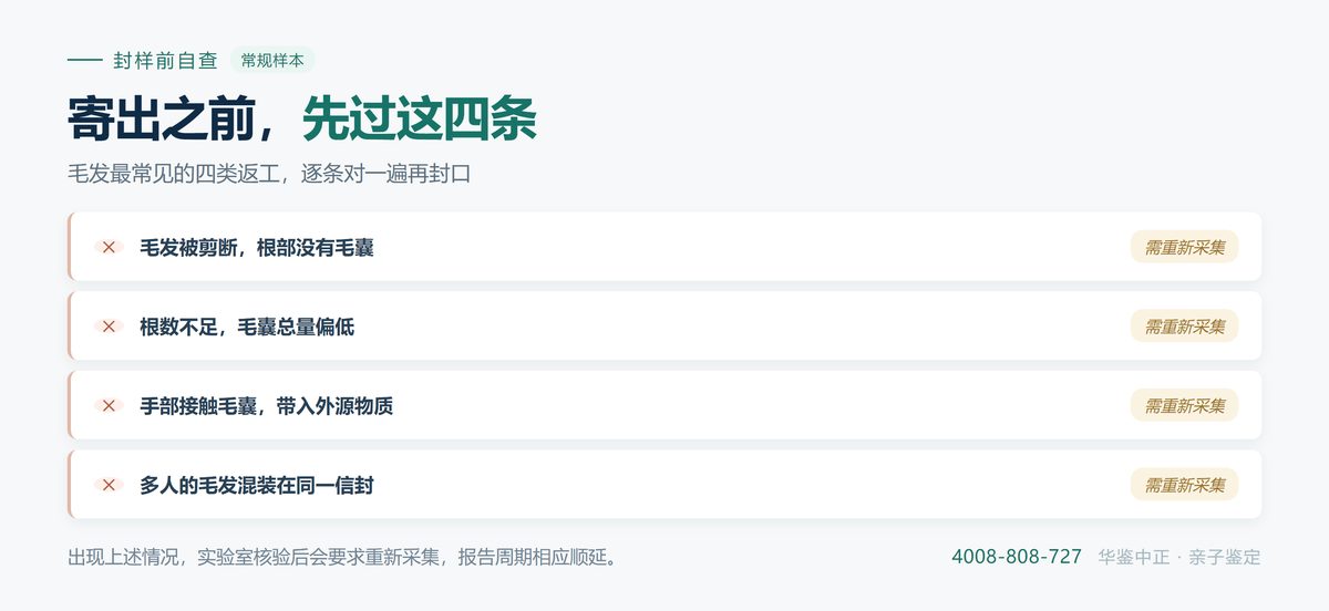 毛发采集的常见失败原因：剪取、毛根缺失、受潮